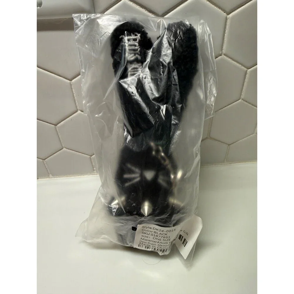 DOLLS KILL Logo Wooly Fuzzy Gothic Bunny Studded Collar Keychain Black NEW